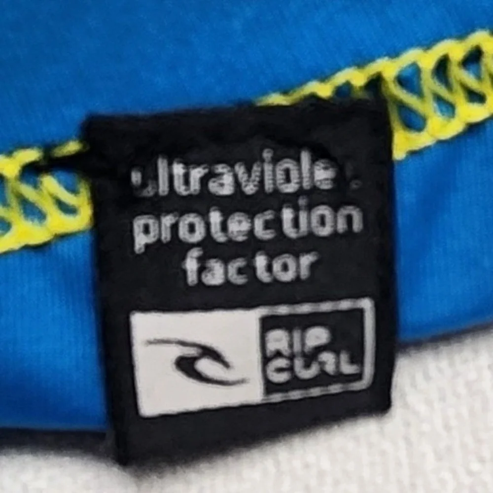 Rip Curl Mens Rash Guard Shirt Blue Yellow Logo UPF‎ 50 Short Sleeve XL