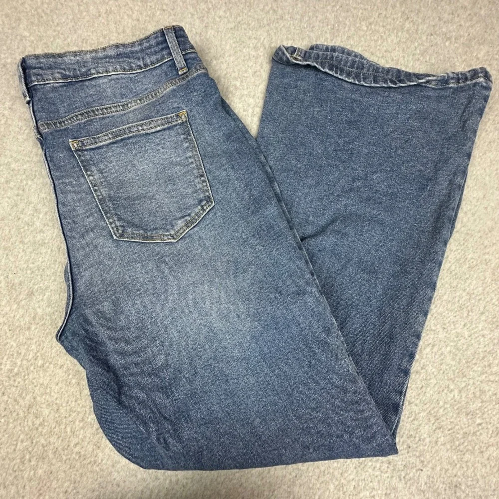 Michael Kors Womens Blue High Rise Wide Leg Denim Jeans Size‎ 14 Patch Pocket