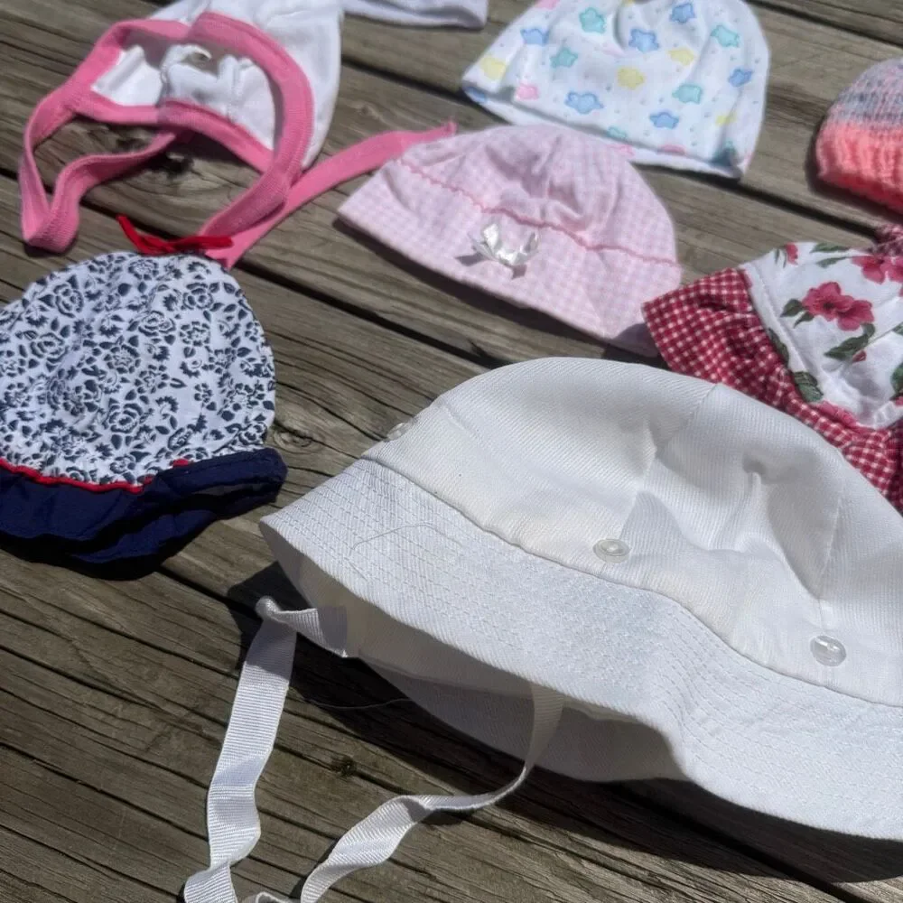 Vintage Baby Hat Bundle 8 Piece Newborn 0-6 Months Mixed Caps Bonnets