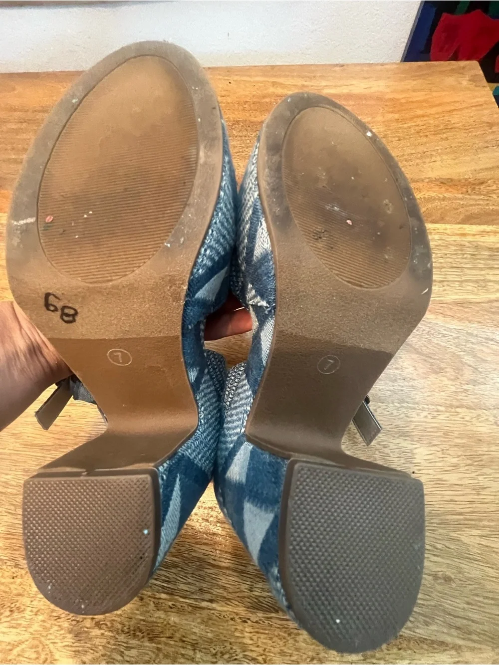 Denim Geometric Platform Mary Janes in Blue