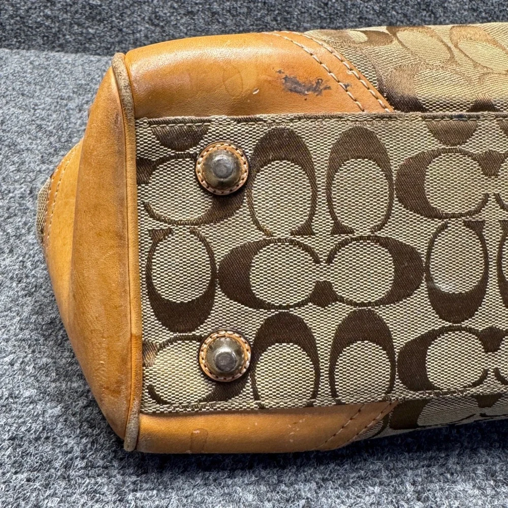 Coach Hampton Satchel Women Medium Brown Monogram Canvas Y2K Preppy 8K07