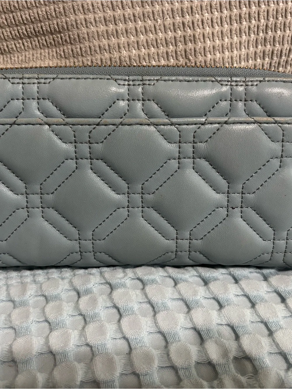 kate spade Quilted Pale Blue Leather Wallet with Gold Plaque
