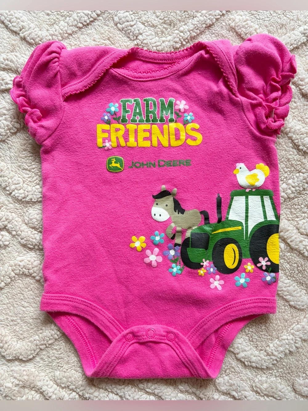 Baby Girl 3-6M Onesie Bundle - Short Sleeve Bodysuits Bebe John Deere, Lot Of 5