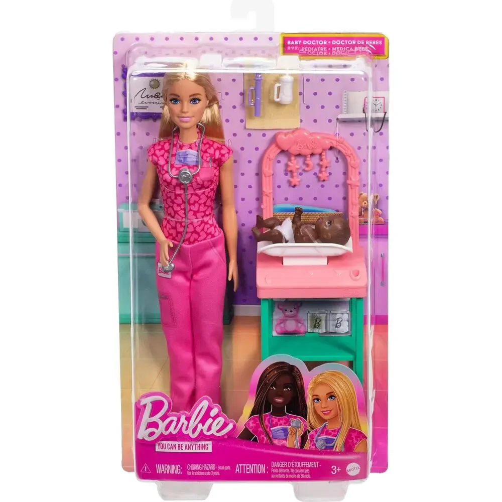 Barbie Baby Doctor Playset with Blonde Fashion Doll Wearing Pink Scrubs Baby NWT