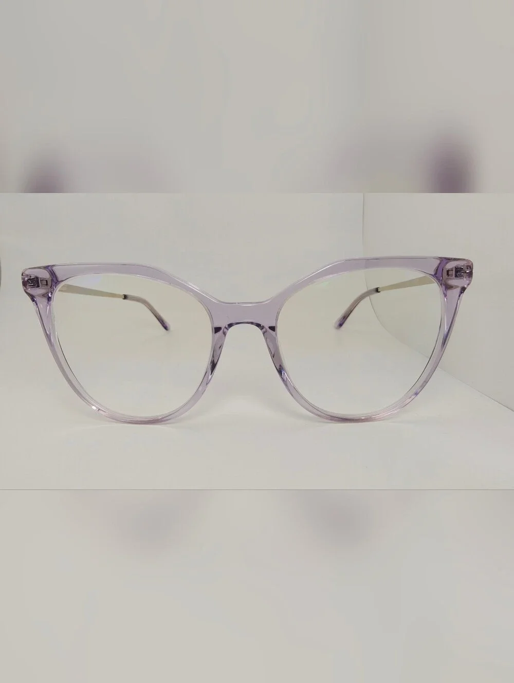 Carolina. Clear Lavender Cat-Eye Pale Gold Meta. Glasses for Women.