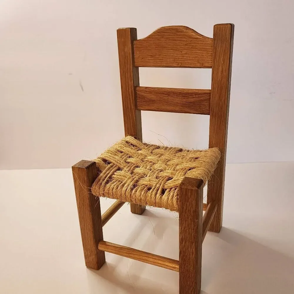 Wooden Doll Chair Ladder Back with Woven Rush Seat