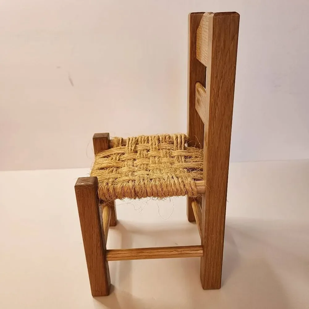 Wooden Doll Chair Ladder Back with Woven Rush Seat