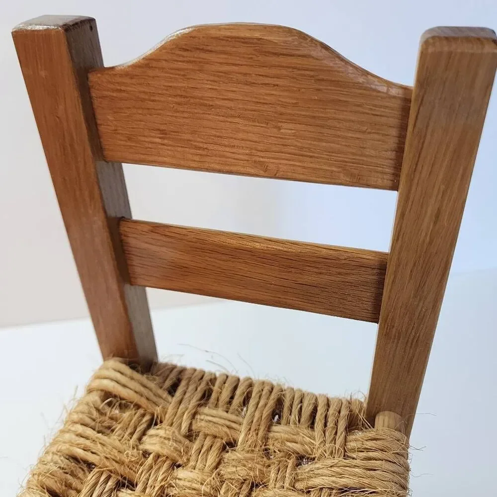 Wooden Doll Chair Ladder Back with Woven Rush Seat