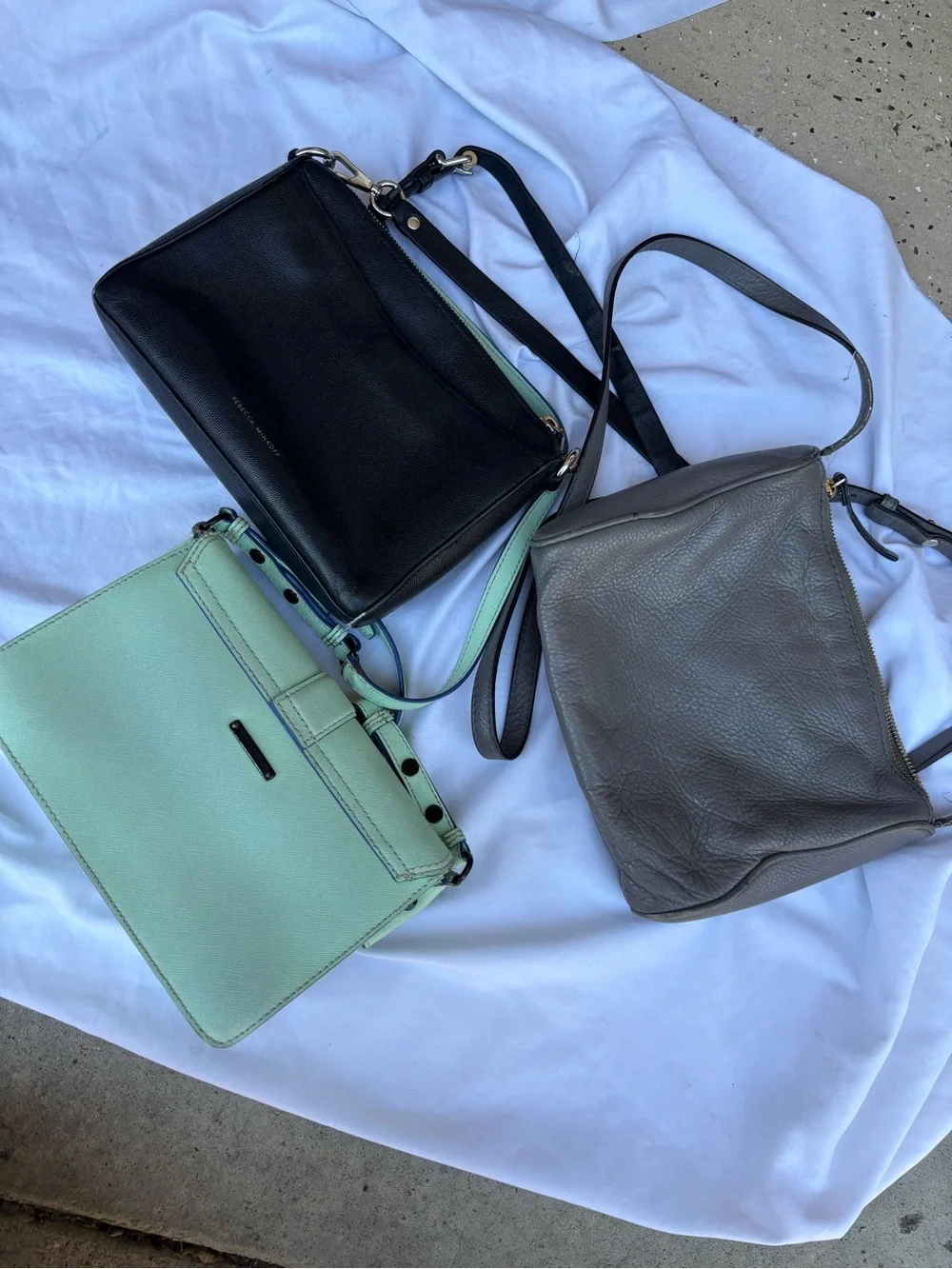 Kate Spade Grey Crossbody / Rebecca Minkoff Black and Mint Crossbody Handbags