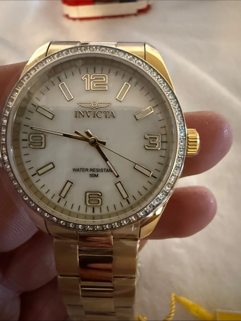 Invicta Gold and White Crystal-Accent Bracelet Watch