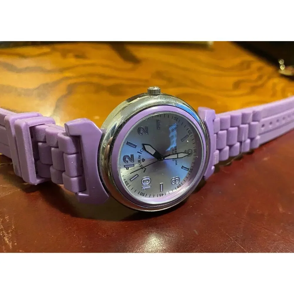 Women's Silver Tone Lueur De Ice Watch, Purple Poly Band and Bezel