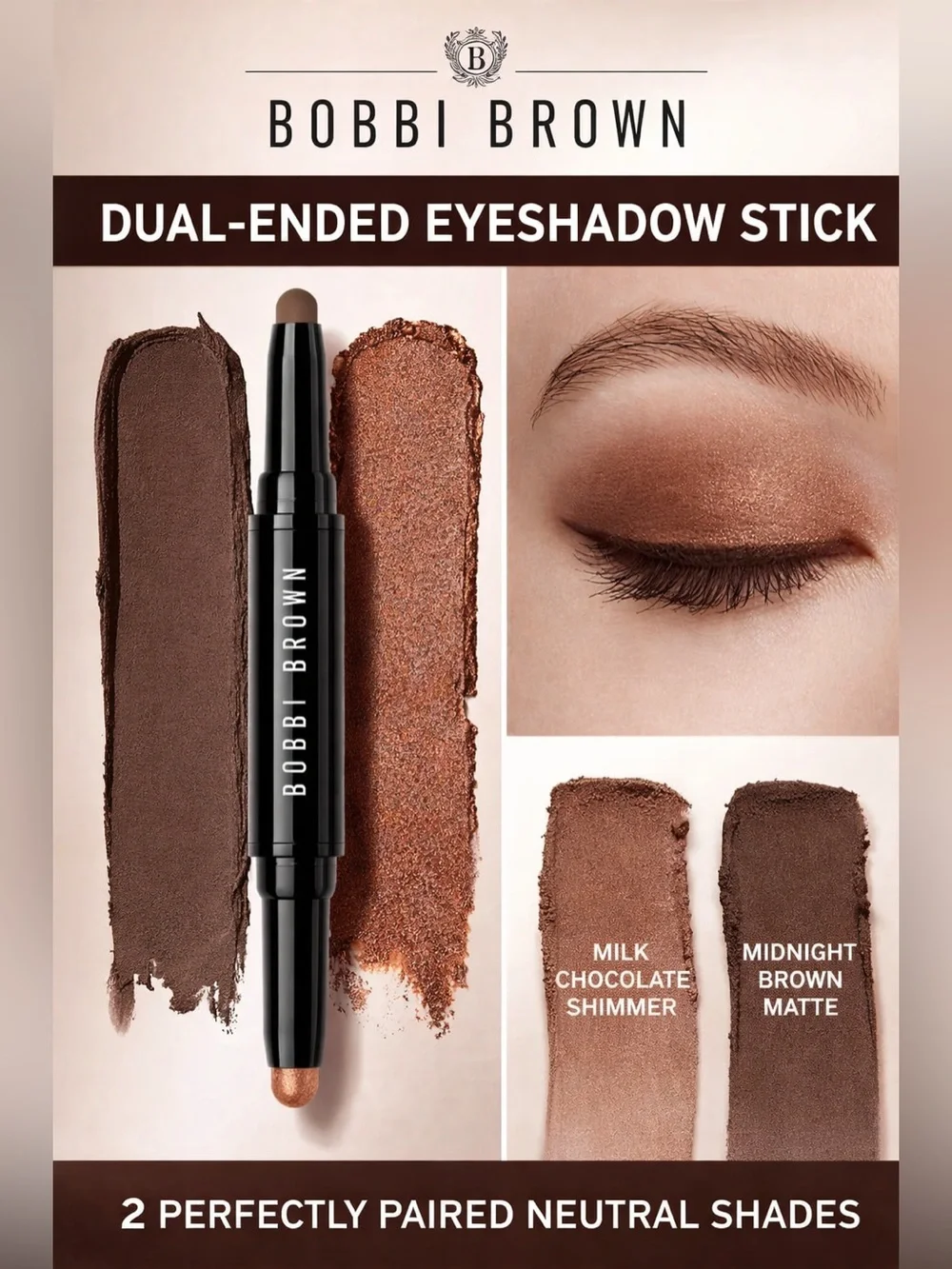 NEW✅ Bobbi Brown Dual Ended Cream Eyeshadow Stick • Brown Matte / Shimmer Duo •