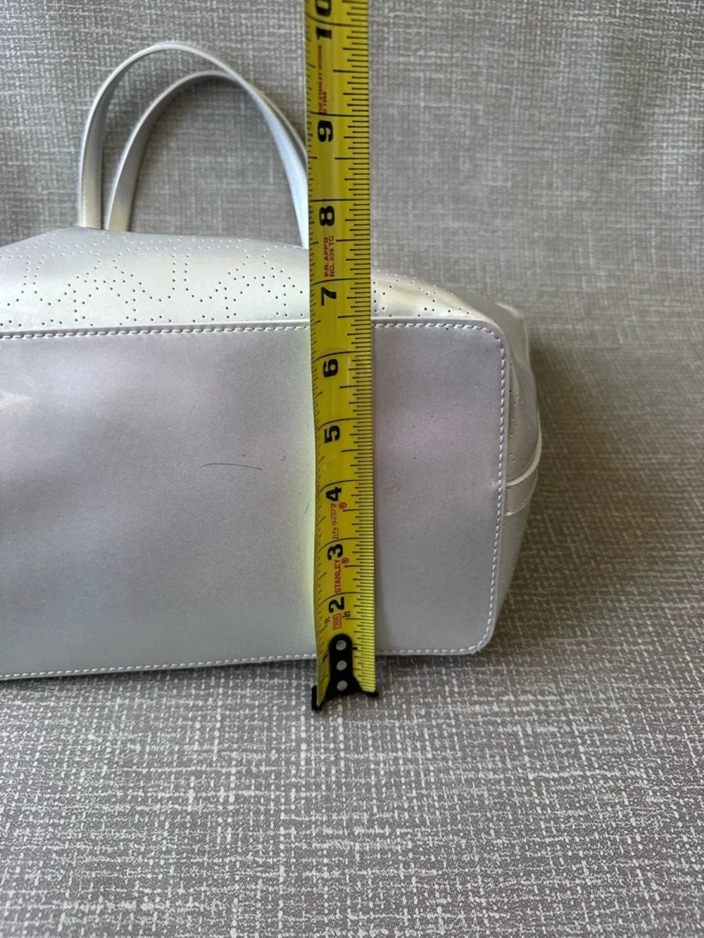 Kate Spade Harmony Metallic Silver Heart Perforated Tote Bag Shoulder Purse