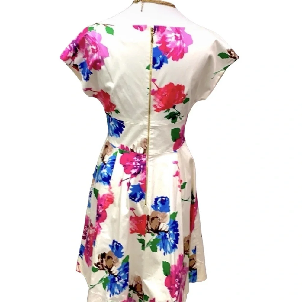 kate spade White Floral Fit-and-Flare Dress with Pink, Blue & Green Print