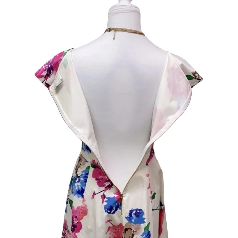 kate spade White Floral Fit-and-Flare Dress with Pink, Blue & Green Print