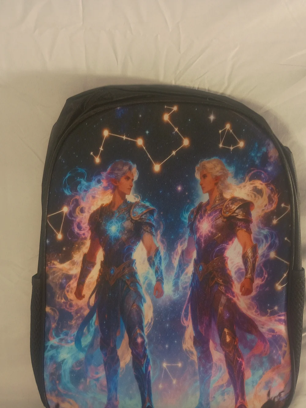 Cosmic Twin Warriors Backpack Set - Blue & Purple Galaxy Print