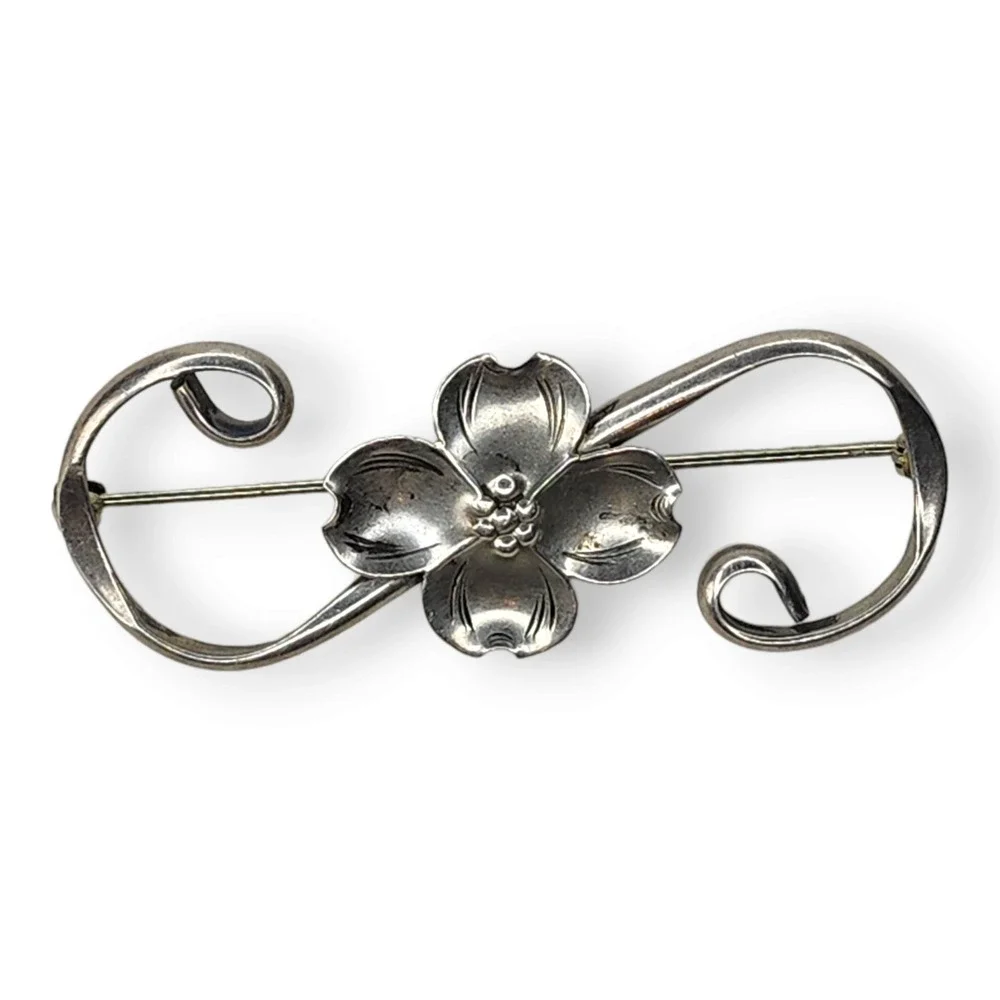 Stuart Nye Brooch Sterling Silver 925 Vintage Dogwood Flower Pin Signed