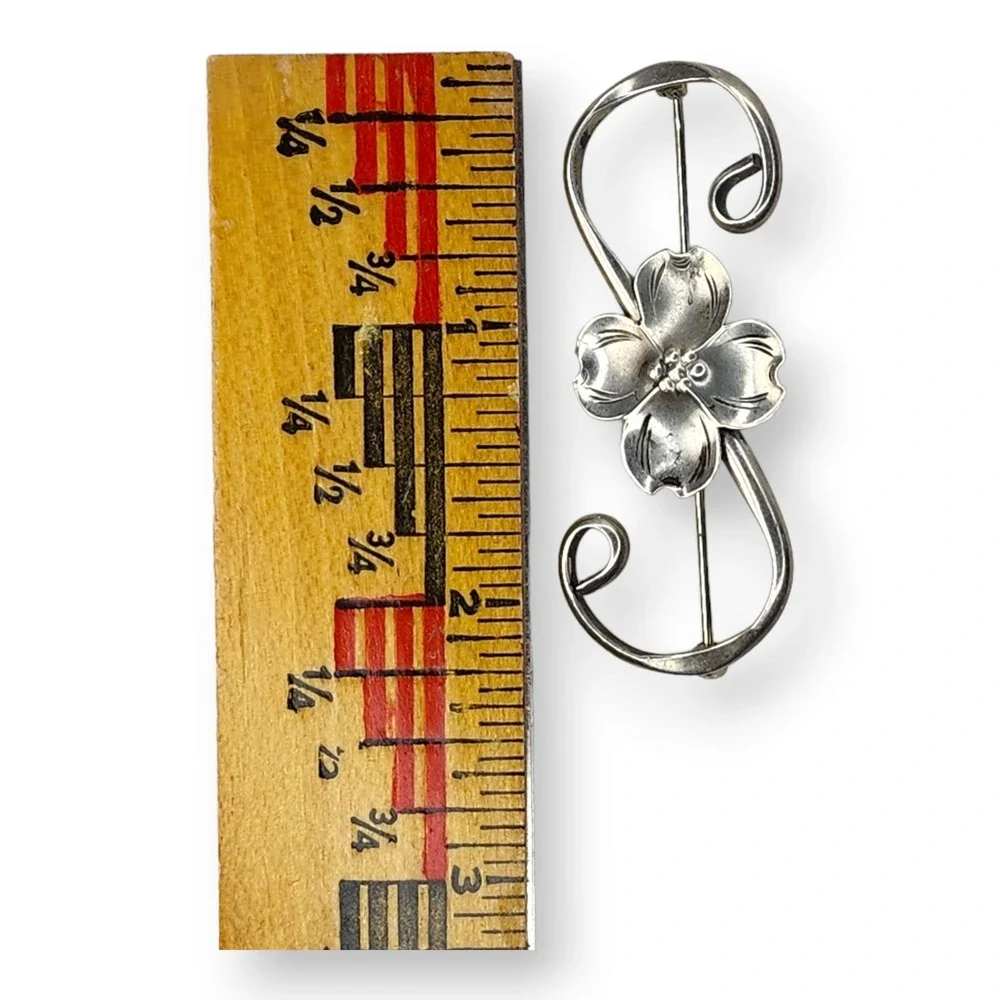 Stuart Nye Brooch Sterling Silver 925 Vintage Dogwood Flower Pin Signed
