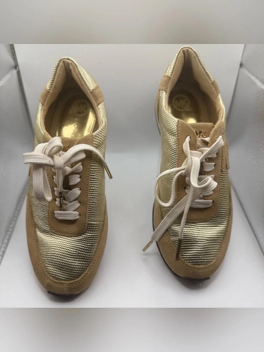 Michael Kors Gold and Tan Women's Lace-Up Sneakers