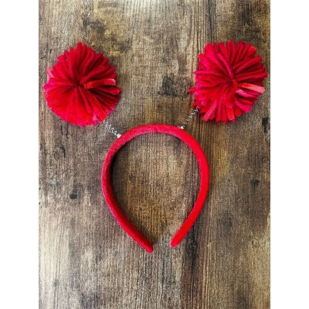 Red Pom Pom Headband Fun Party Costume Accessory Adult Unisex