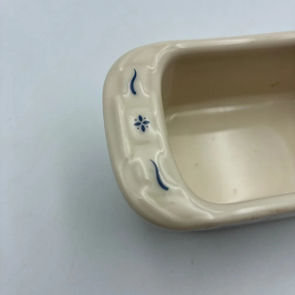 Longaberger Pottery Woven Traditions Ivory Blue Mini Loaf Pan 4.5x2 Made in USA