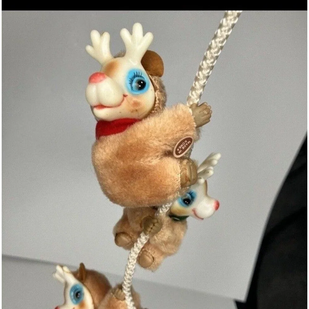 Lot 3 Rudolph Reindeer Clip On Pencil Hugger Flocked Ornament Plush Vintage