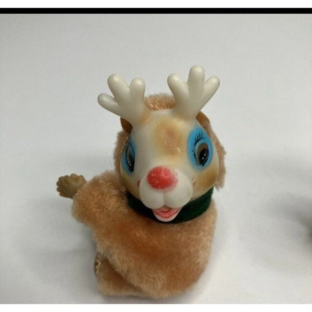 Lot 3 Rudolph Reindeer Clip On Pencil Hugger Flocked Ornament Plush Vintage