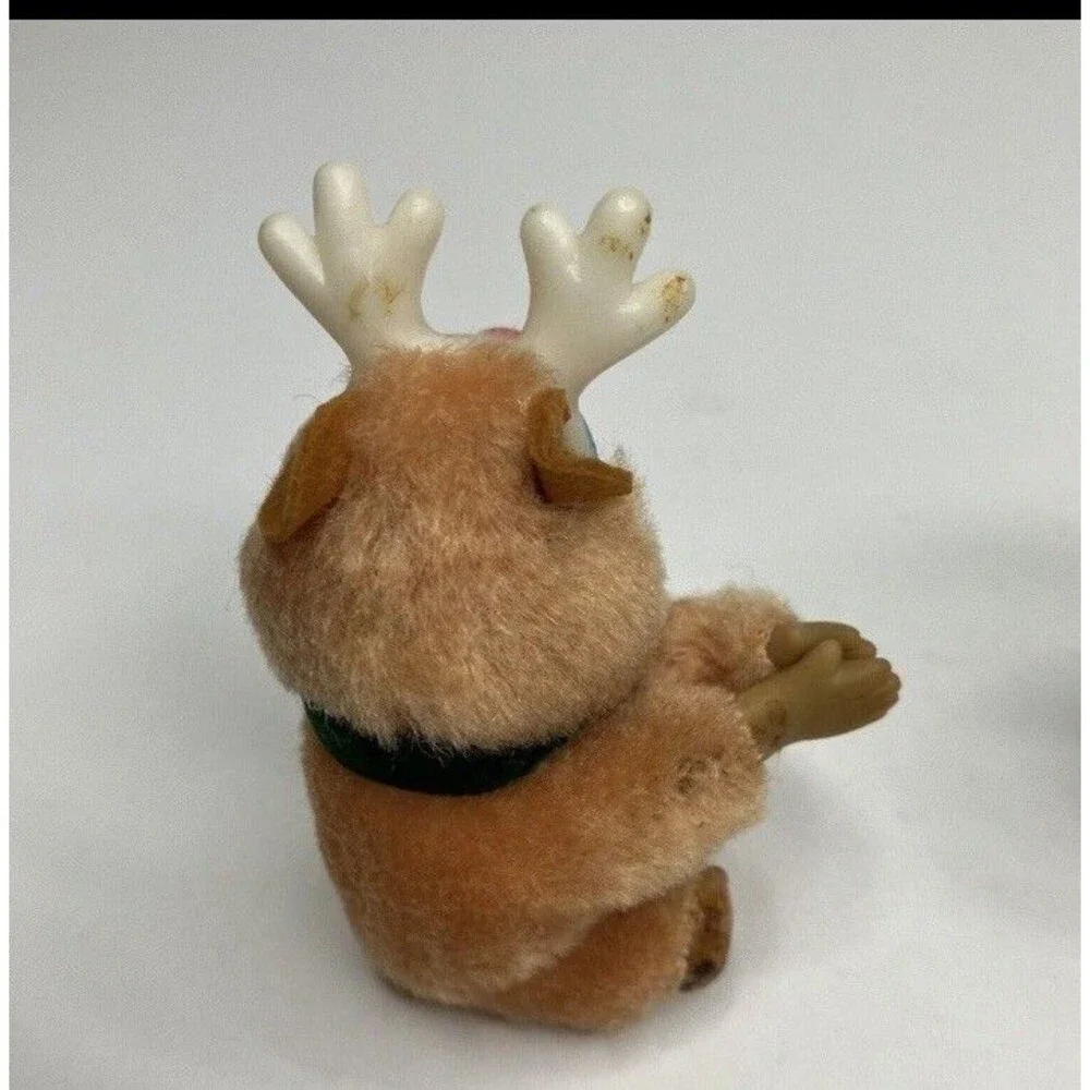 Lot 3 Rudolph Reindeer Clip On Pencil Hugger Flocked Ornament Plush Vintage