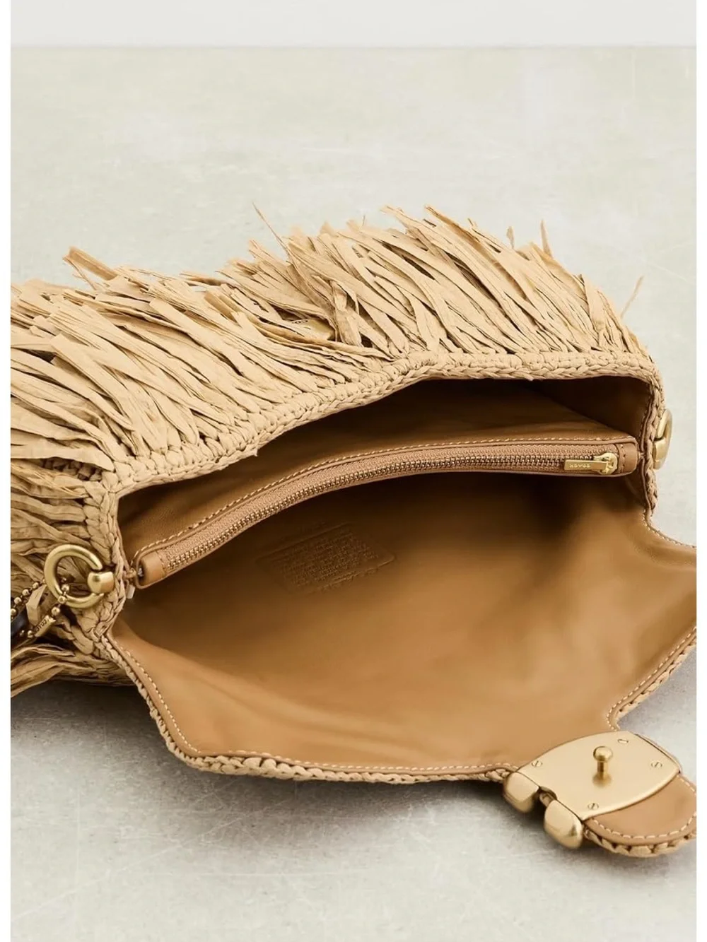 New Coach Tan Straw Fringe Tabby 26 Shoulder Bag with Gold Hardware