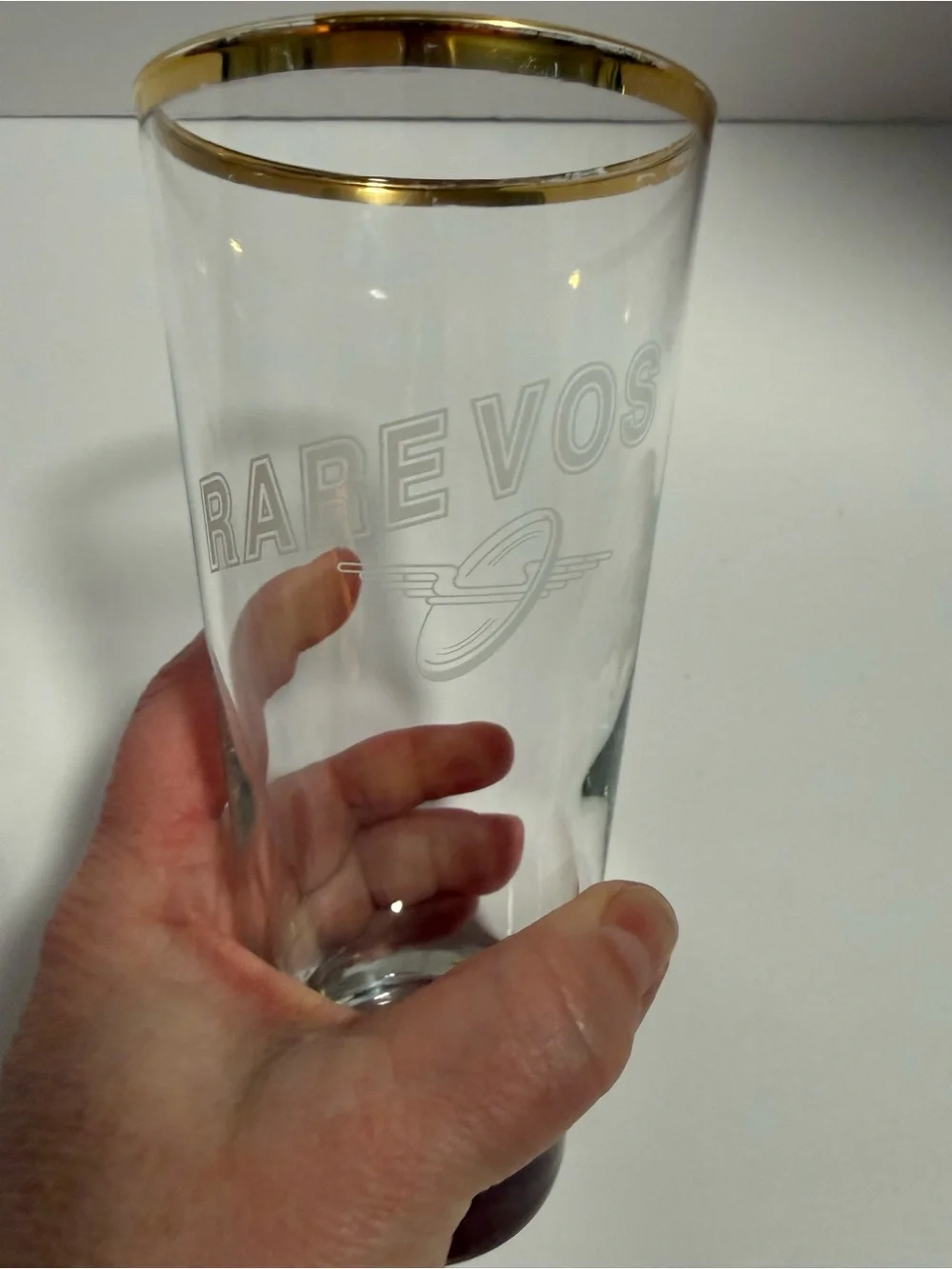 Brewery Ommegang Rare Vos Craft Beer Glass Gold Rim Pint Tumbler Barware Vintage
