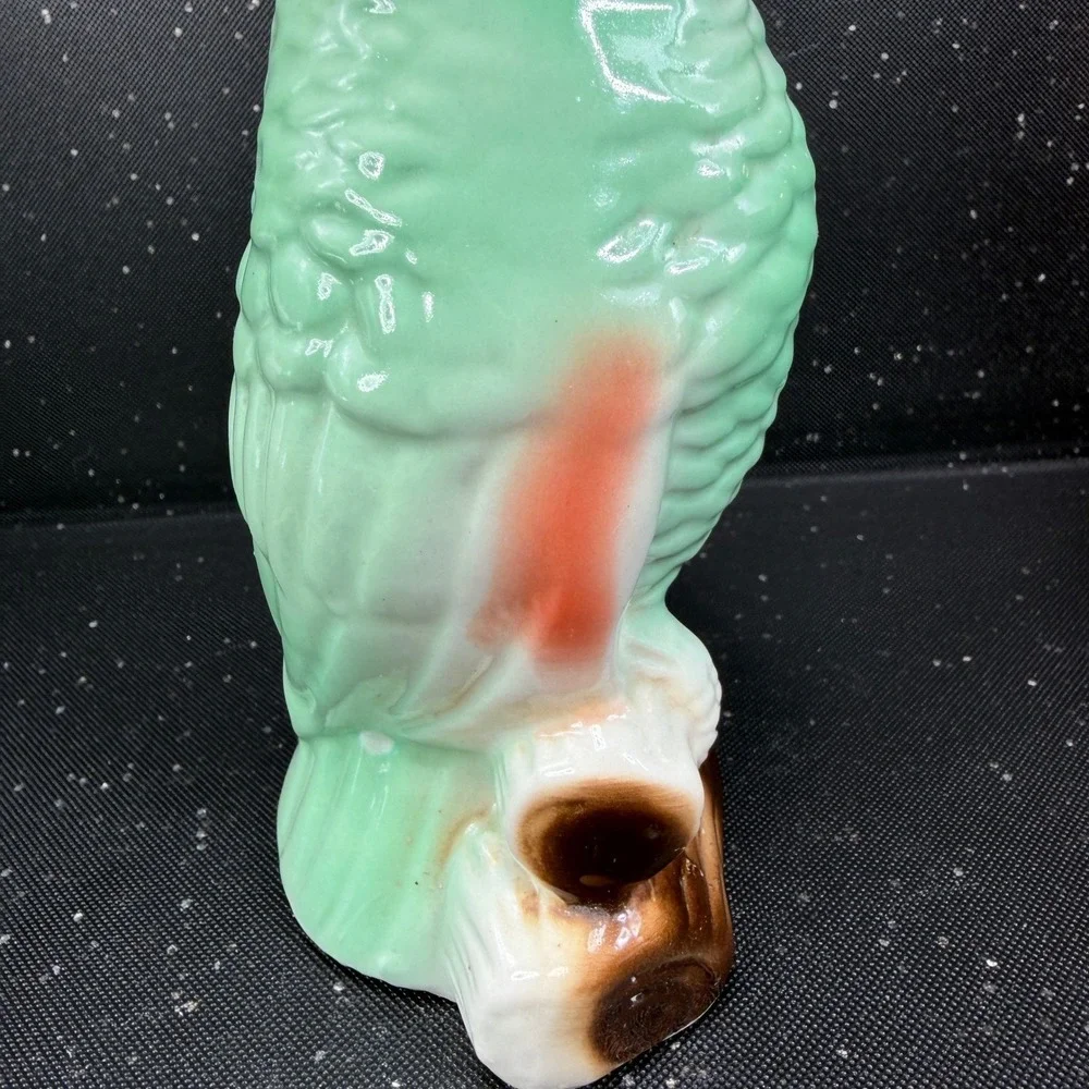 Vintage Green Parrot Ceramic Figurine Made in Brazil Tropical Bird Marked 7 inch