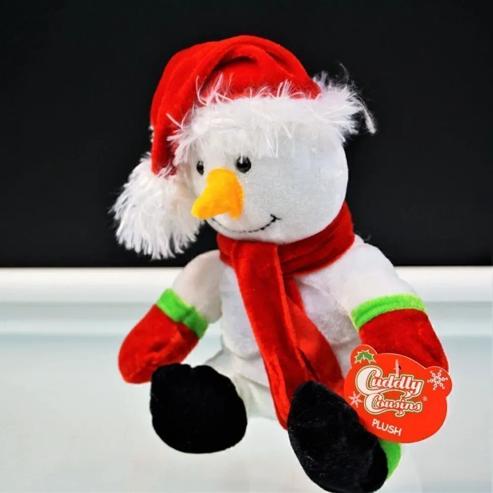 Greenbrier Cuddly Cousins Plush Stuffed Sitting Snowman Santa Clause Hat 9 Inch