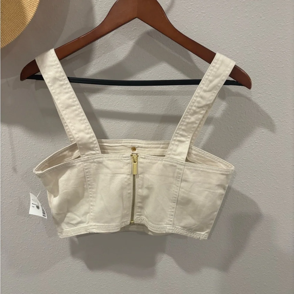 Michael Kors Women's Cream Cropped Button-Front Tank Top size Small‎