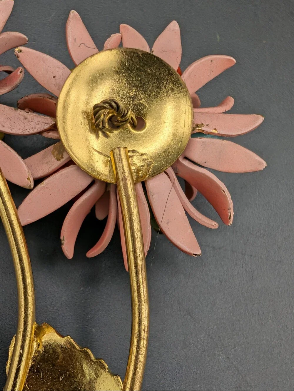 Vintage 1950s Pink Enamel Flower Brooch Hand Wired Molded Glass Bead Cluster