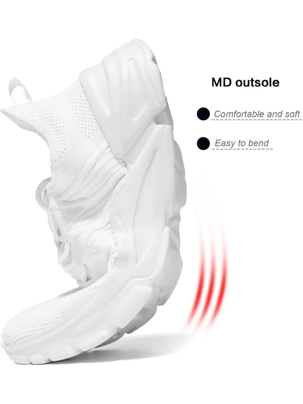 Men's White Lightweight Non Slip Resistant Athletic Sports Walking Sneaker