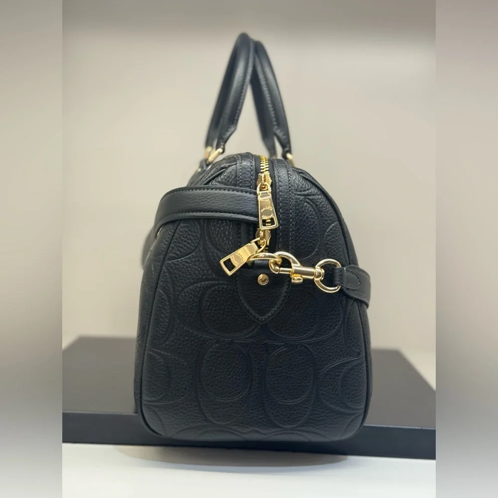 Coach Black Embossed Leather Satchel with Gold Hardware