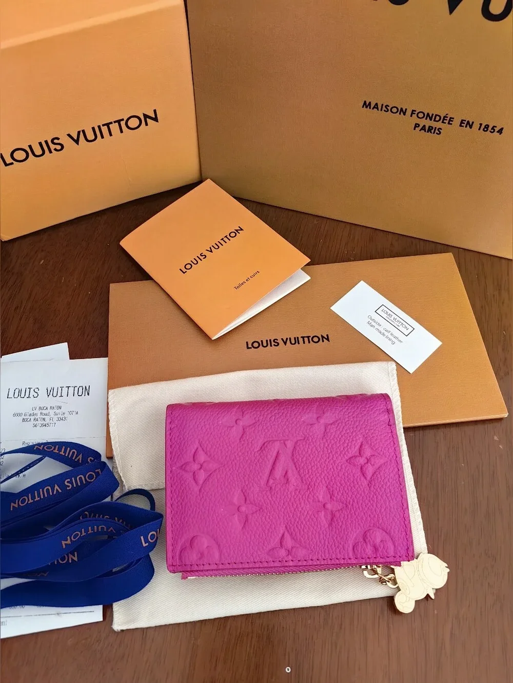Louis Vuitton Pink Embossed Monogram Small Wallet with Gold Charm