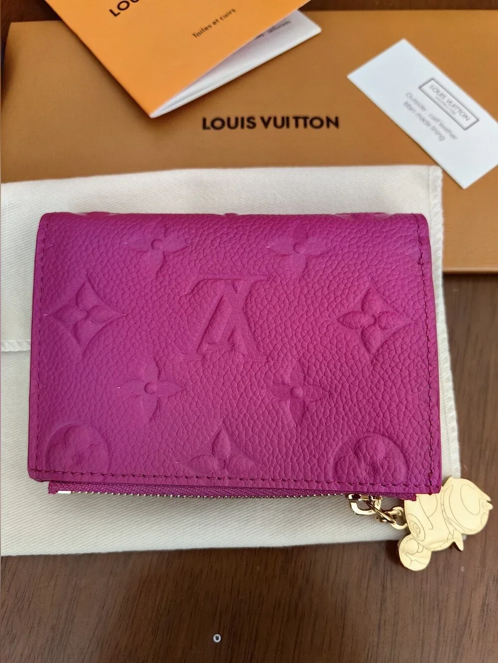 Louis Vuitton Pink Embossed Monogram Small Wallet with Gold Charm