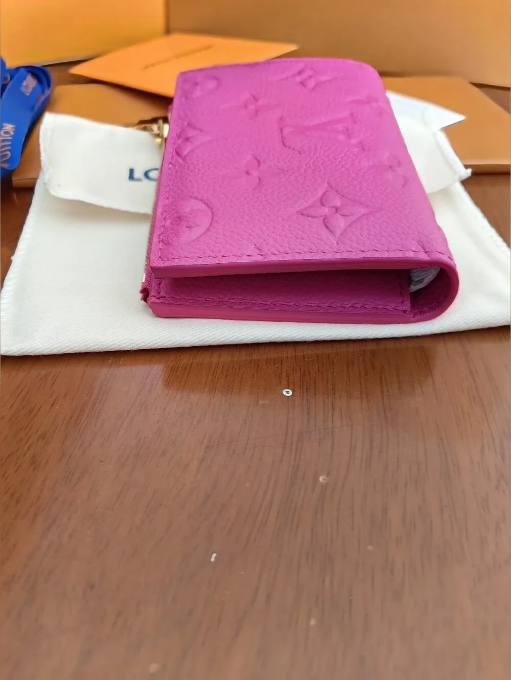 Louis Vuitton Pink Embossed Monogram Small Wallet with Gold Charm