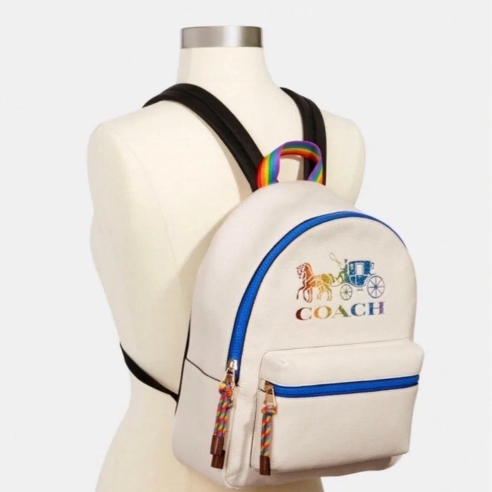 Coach pride rainbow backpack‎ bookbag and WRISTLET with horse and carriage NWT
