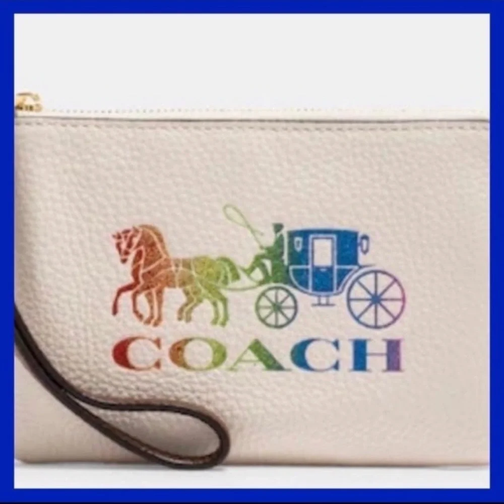 Coach pride rainbow backpack‎ bookbag and WRISTLET with horse and carriage NWT