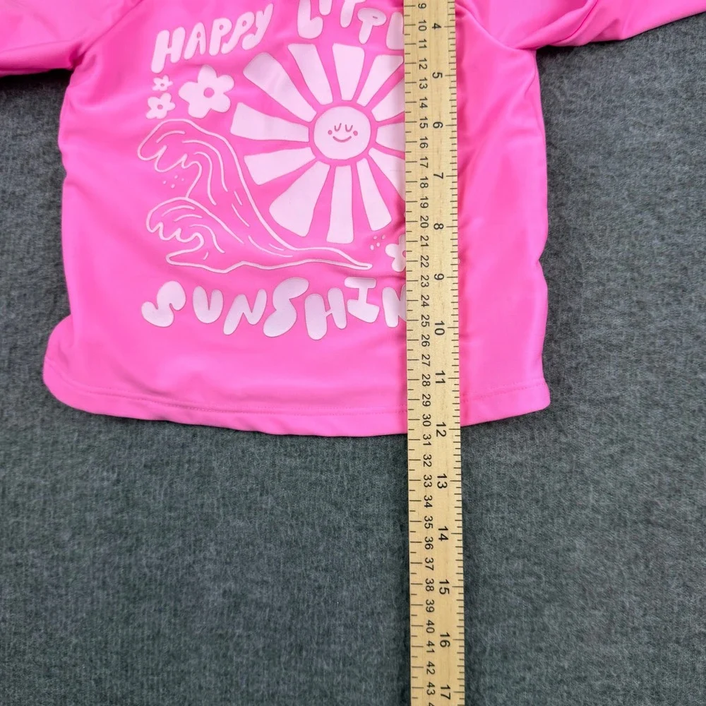 Cat & Jack Rash Guard Kids 3T Pink Happy‎ Little Sunshine Long Sleeve Swim Top