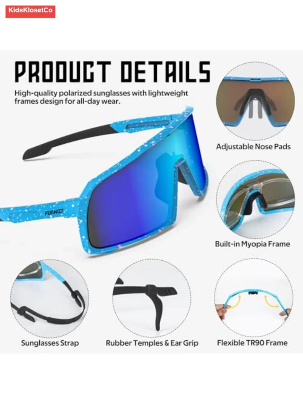 Youth TR90 Polarized Sports Sunglasses UV400 Ages 8-14