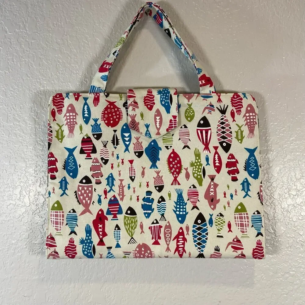 HANDMADE Notebook Tablet Bible Stationary Case Fish & Cats Textile Design