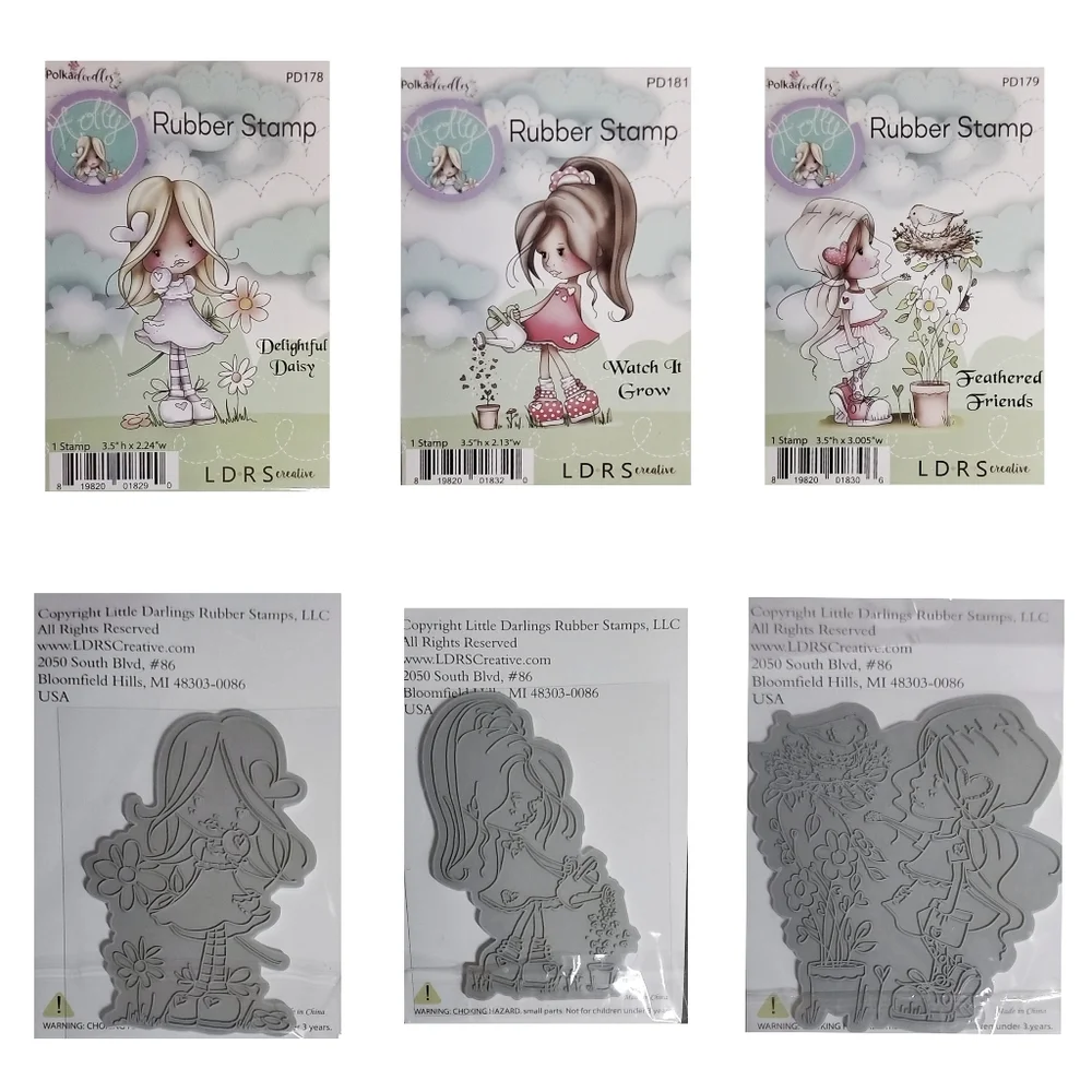 Rubber Stamps 3-pc Set: Feathered Friends, Watch it Grow, Delightful Daisy. NWT