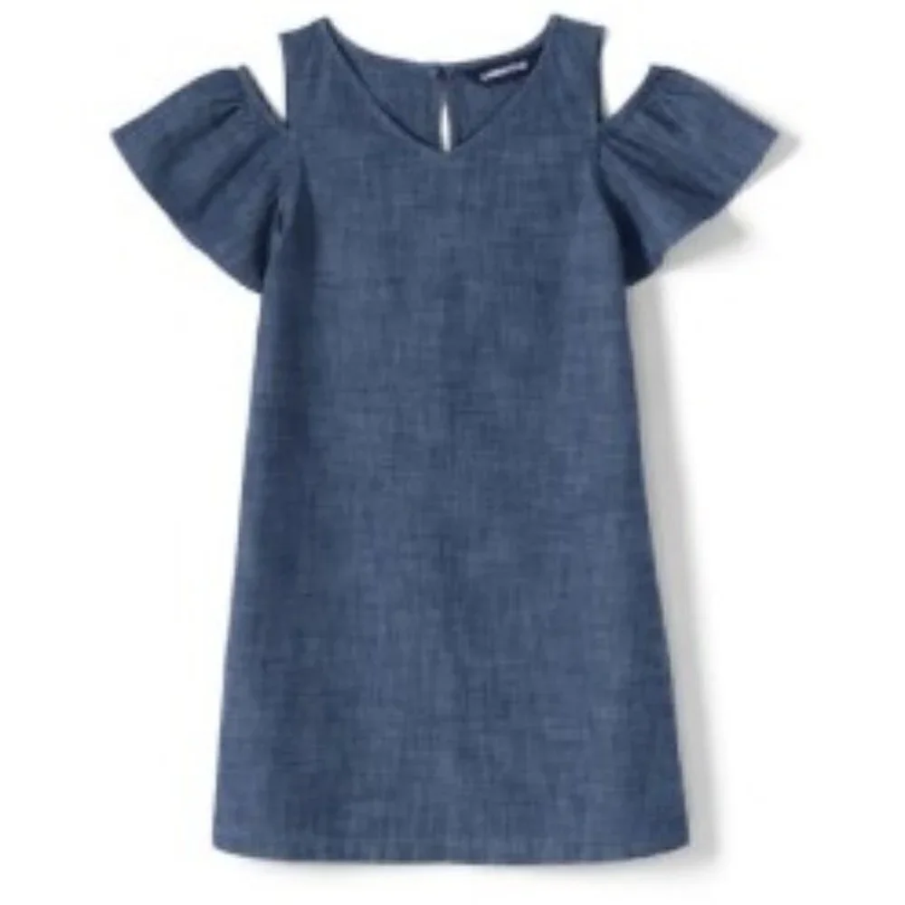 Lands' End Girl's Cold Shoulder Chambray Dress-Size 4