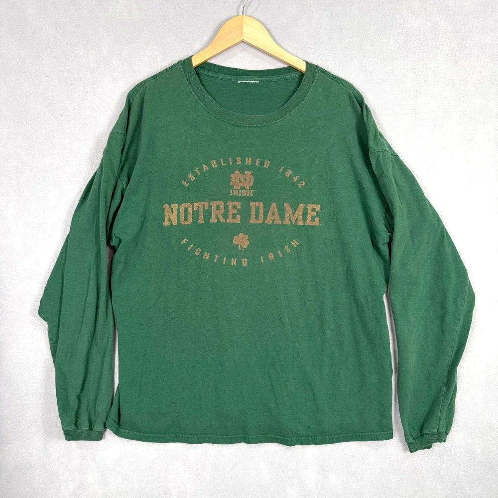 Vintage 90s Adidas Notre Dame Long Sleeve Shirt Mens XL Green Fighting Irish