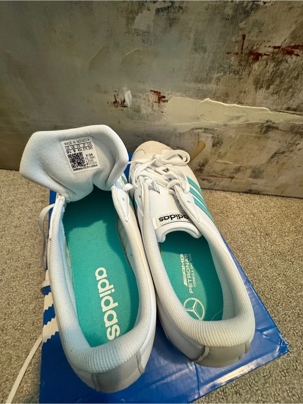 Adidas White Sneaker with Teal Stripes - F1 Mercedes Petronas Edition