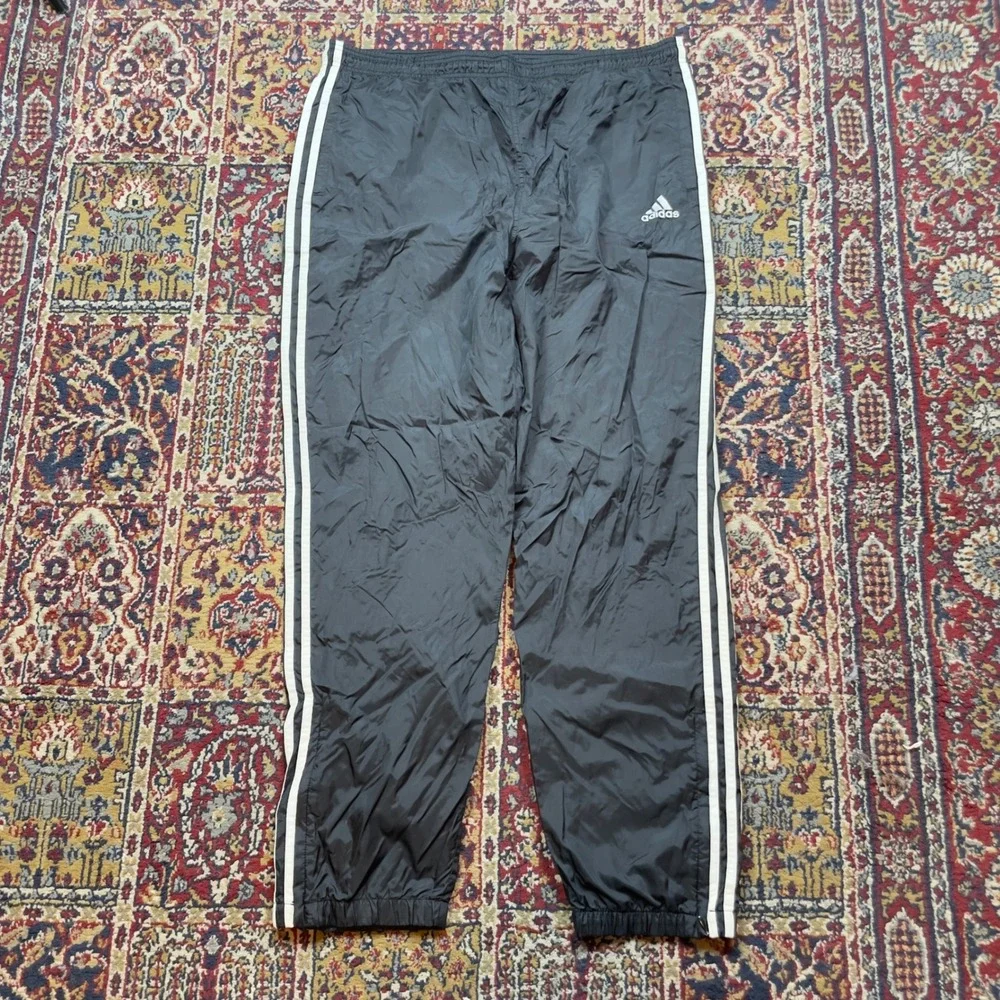 Adidas Mens Track Pants Black‎ White 3 Stripe Athletic Joggers Size M
