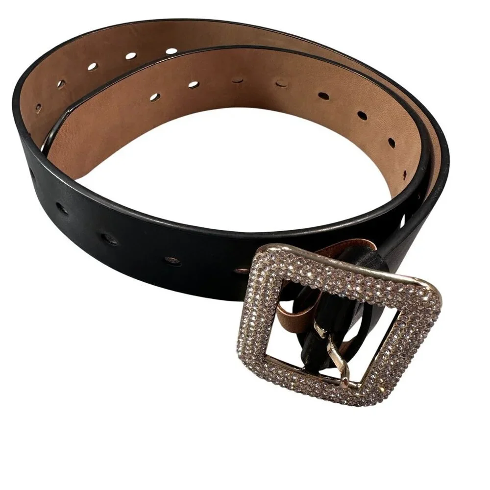 Rhinestone Statement Belt Square Buckle Accessories Women Black
